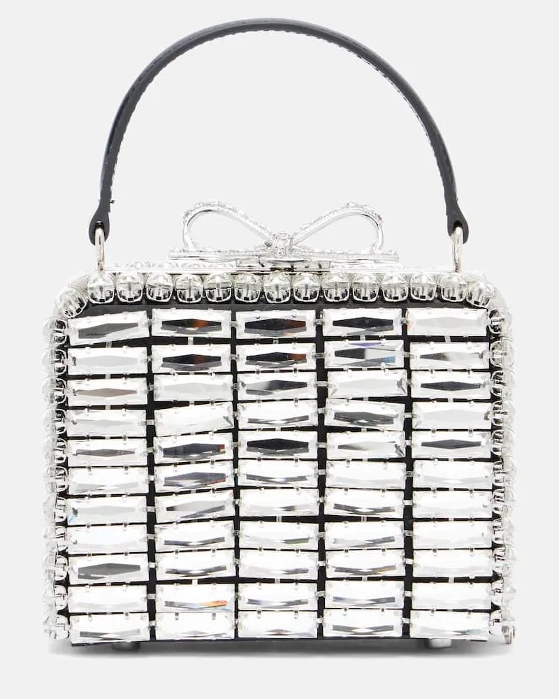 Self-Portrait Clutch Micro mit Kristallen Silber