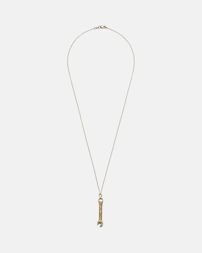 Ileana Makri Halskette Wrench Pendant Y aus 18kt Gelbgold mit Diamanten Gold