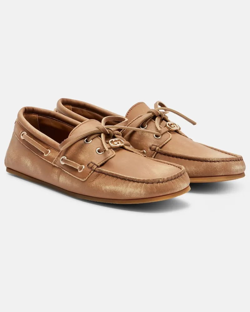 Gucci Segelschuhe GG aus Leder Braun