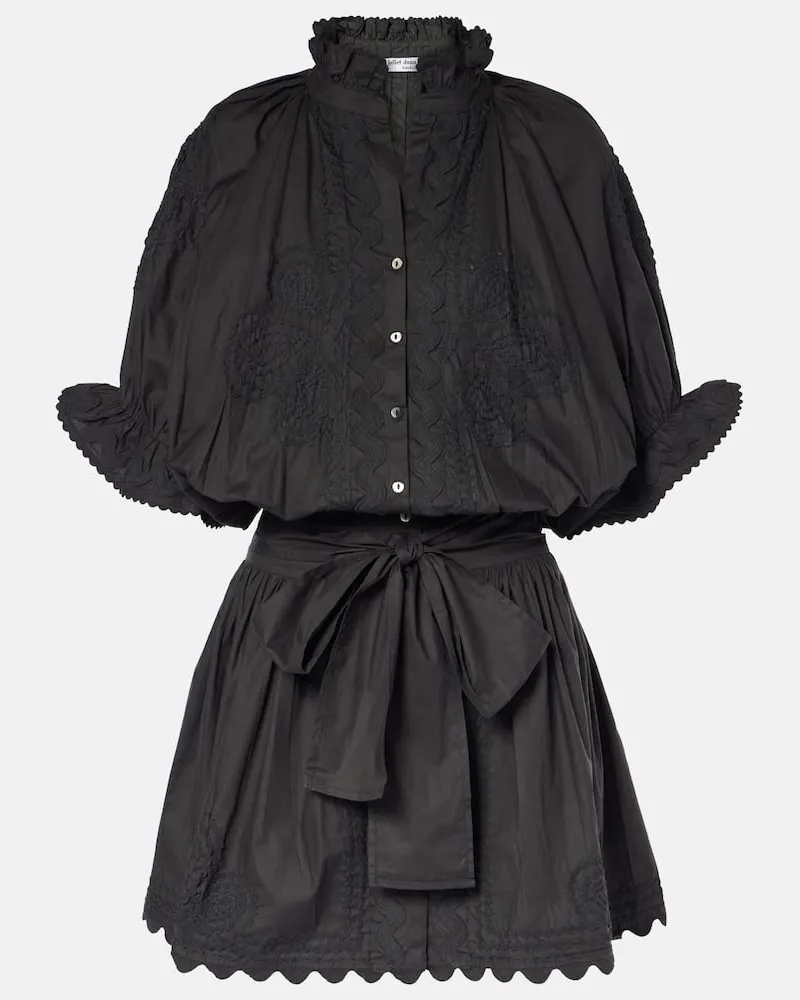 Juliet Dunn Besticktes Minikleid aus Baumwollpopeline Schwarz