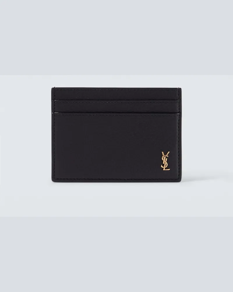 Saint Laurent Kartenetui Cassandre aus Leder Schwarz