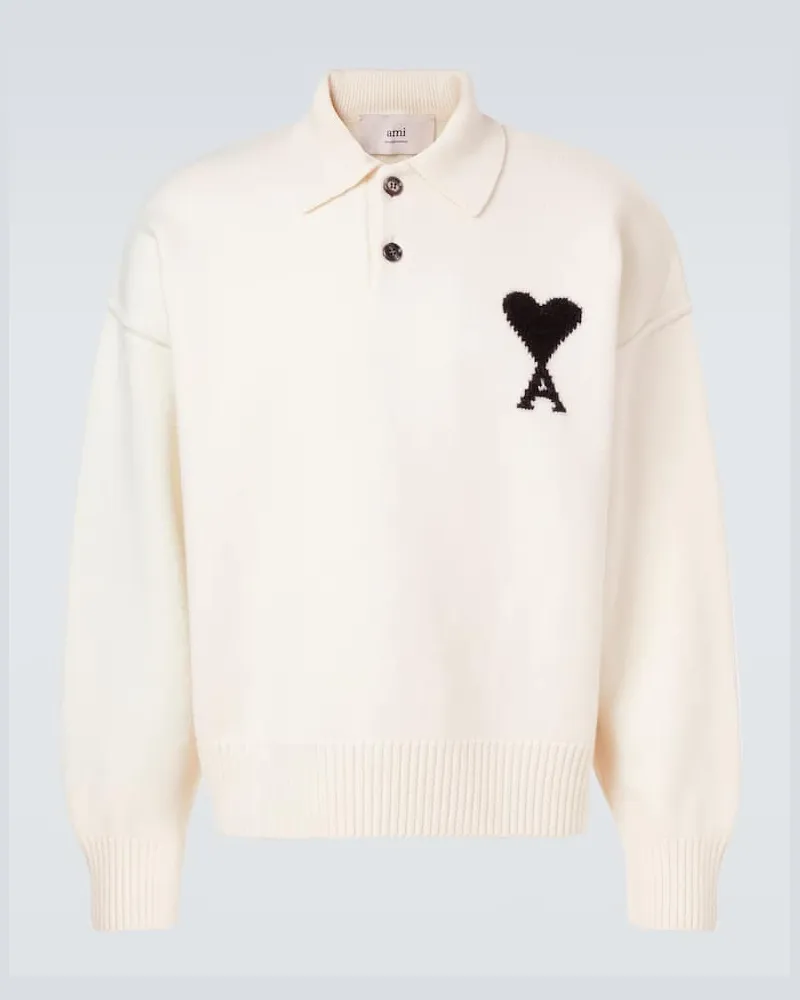 AMI Paris Polopullover Ami de Cœur aus Schurwolle Weiß