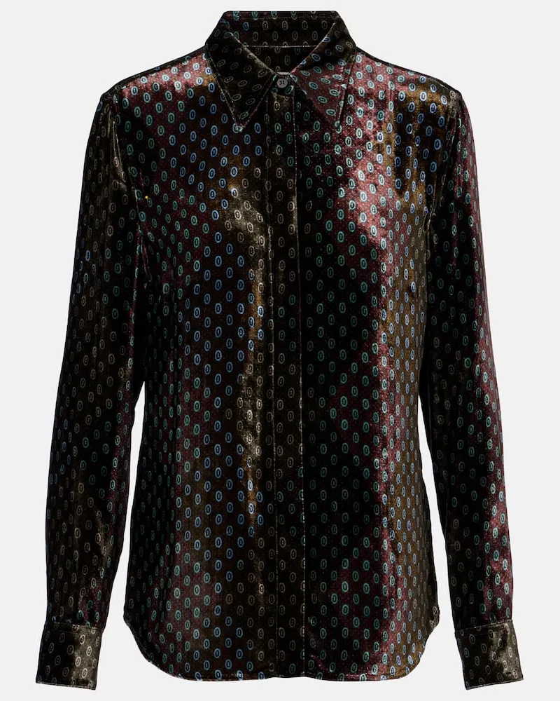 Dries van Noten Bedrucktes Hemd aus Samt Grün