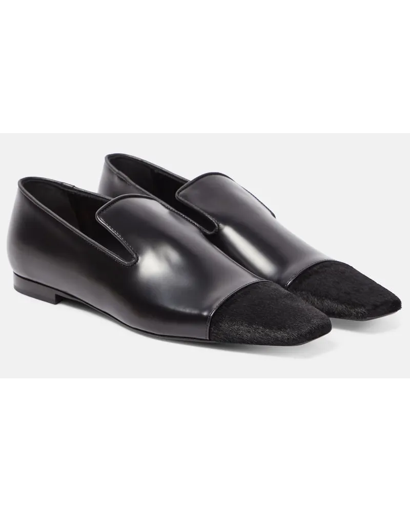 Totême Loafers aus Leder und Kalbshaar Schwarz