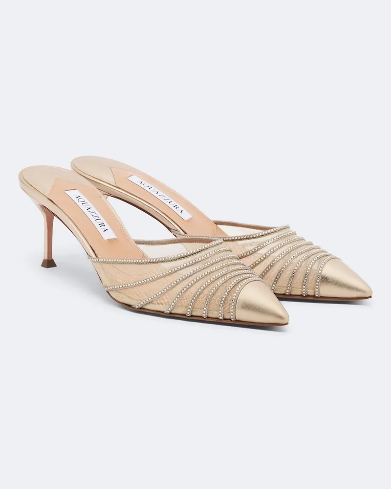 Aquazzura Verzierte Mules Dream Girl aus Mesh und Leder Beige