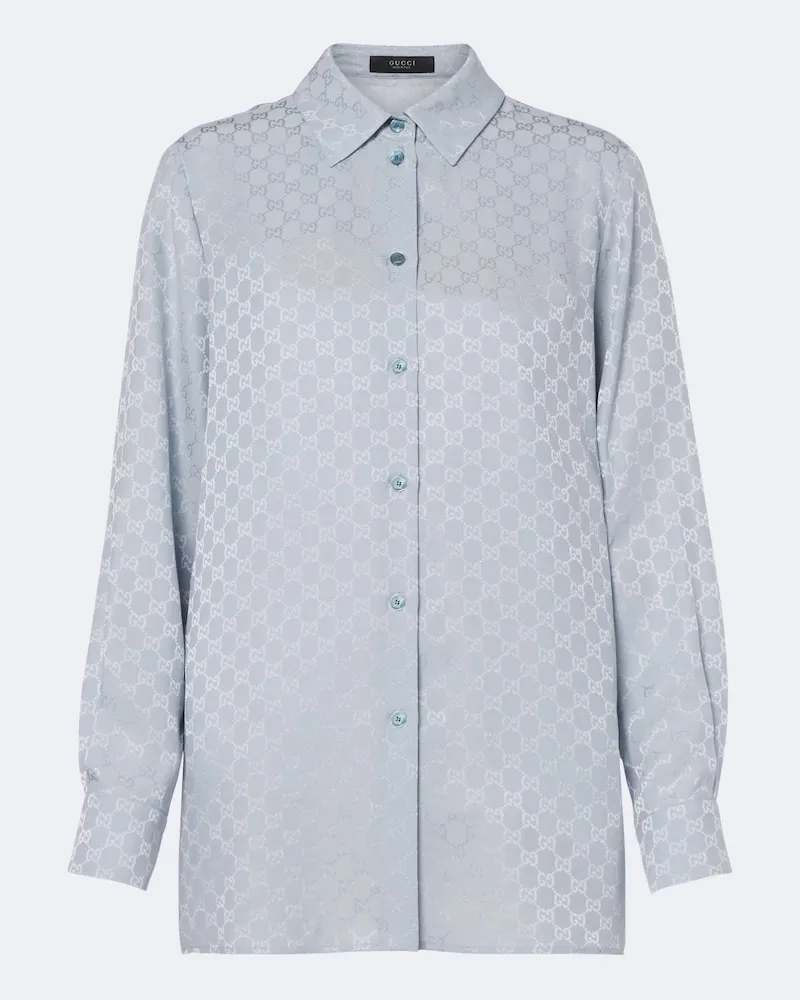 Gucci Hemd GG aus Seiden-Jacquard Blau