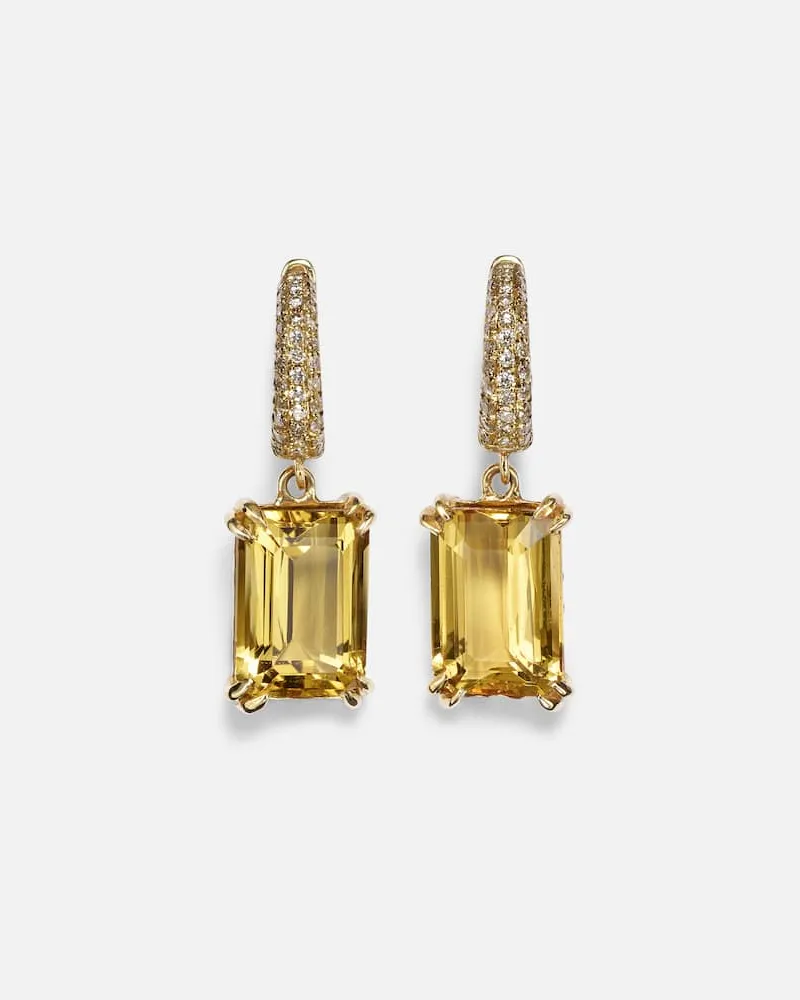 Octavia Elizabeth Ohrringe Yana Micro aus 18kt Gelbgold mit Diamanten und Beryll Gold