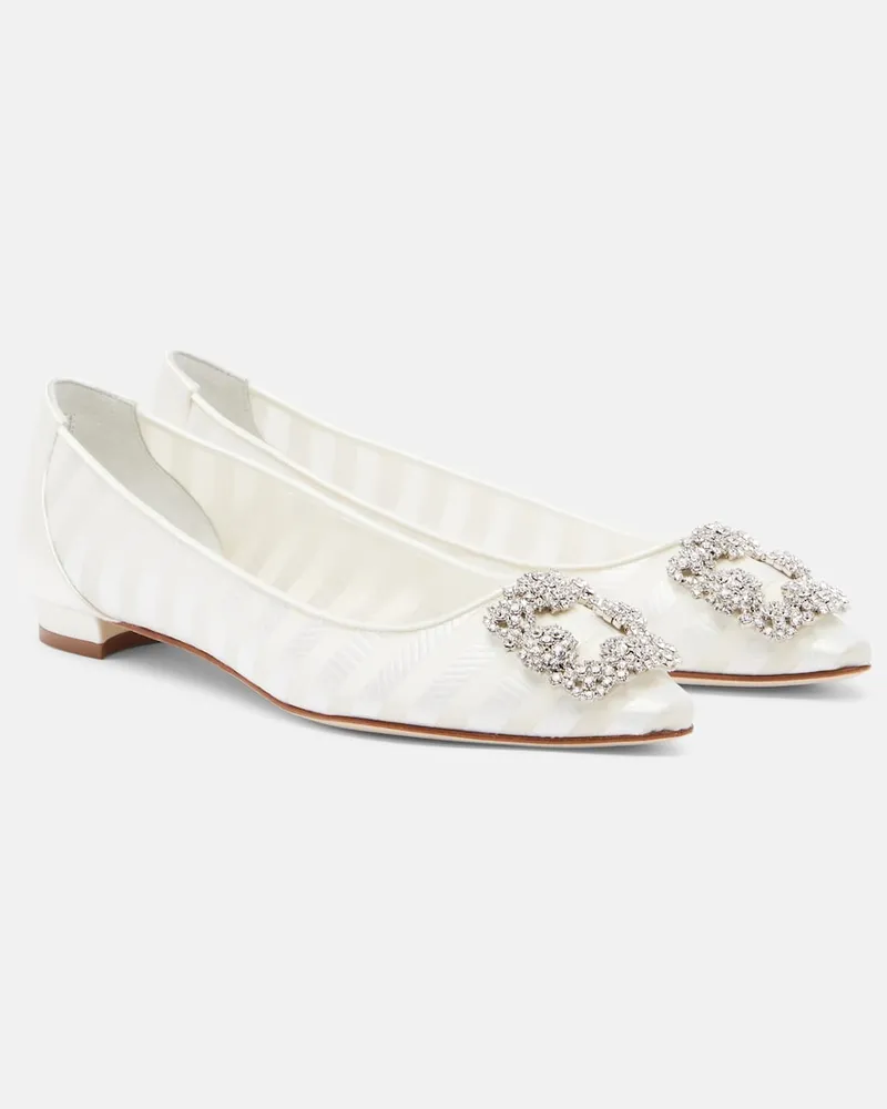 Manolo Blahnik Verzierte Ballerinas Hangisi aus Organza Weiß