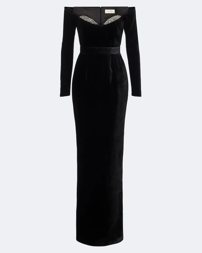 The New Arrivals Ilkyaz Ozel Verzierte Robe Farah aus Samt Schwarz