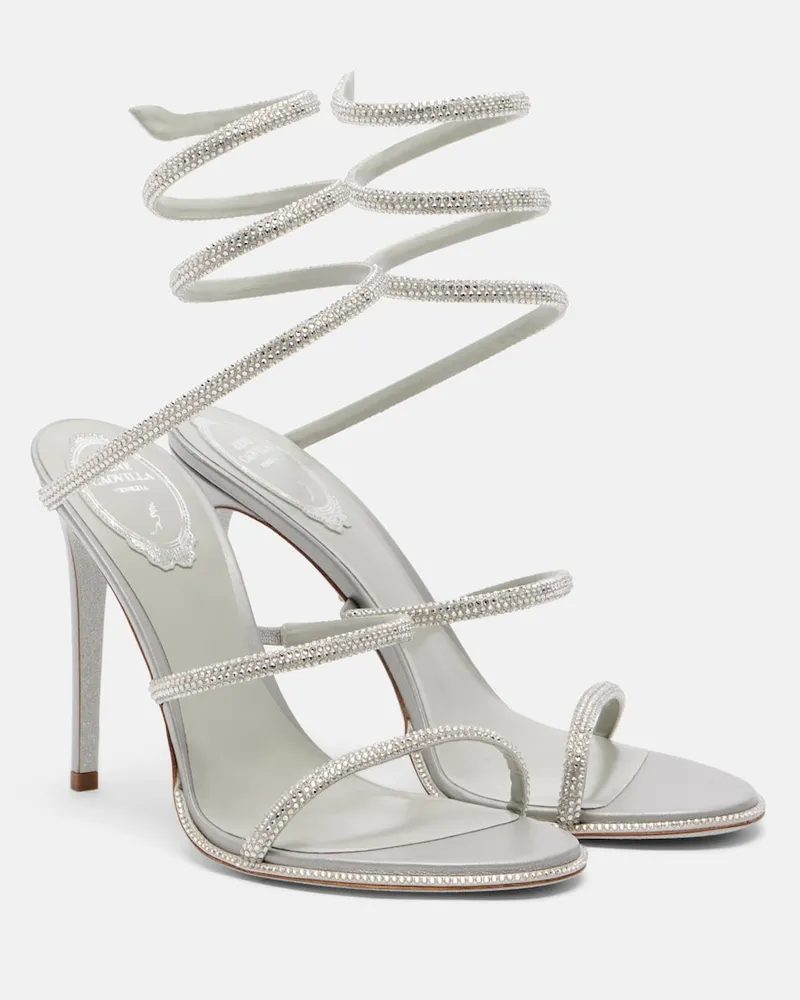 René Caovilla Sandalen Cleo aus Satin mit Kristallen Silber