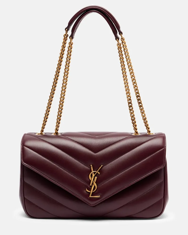 Saint Laurent Schultertasche Lou Lou Medium aus Leder Burgunderrot