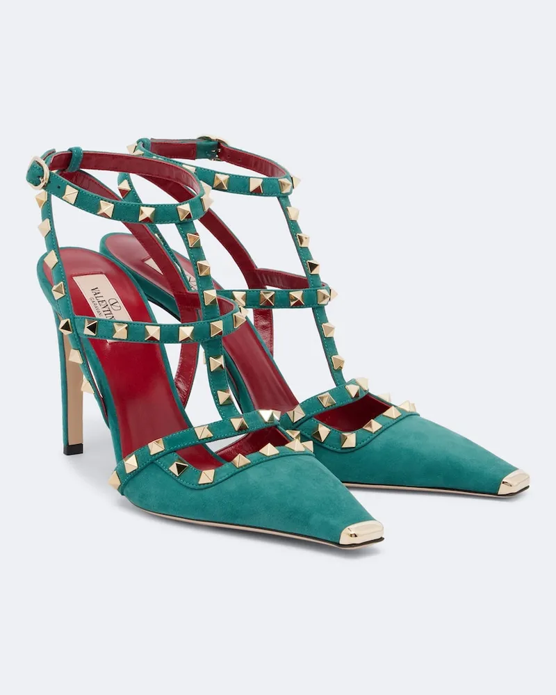Valentino Garavani Slingback-Pumps Rockstud aus Veloursleder Grün