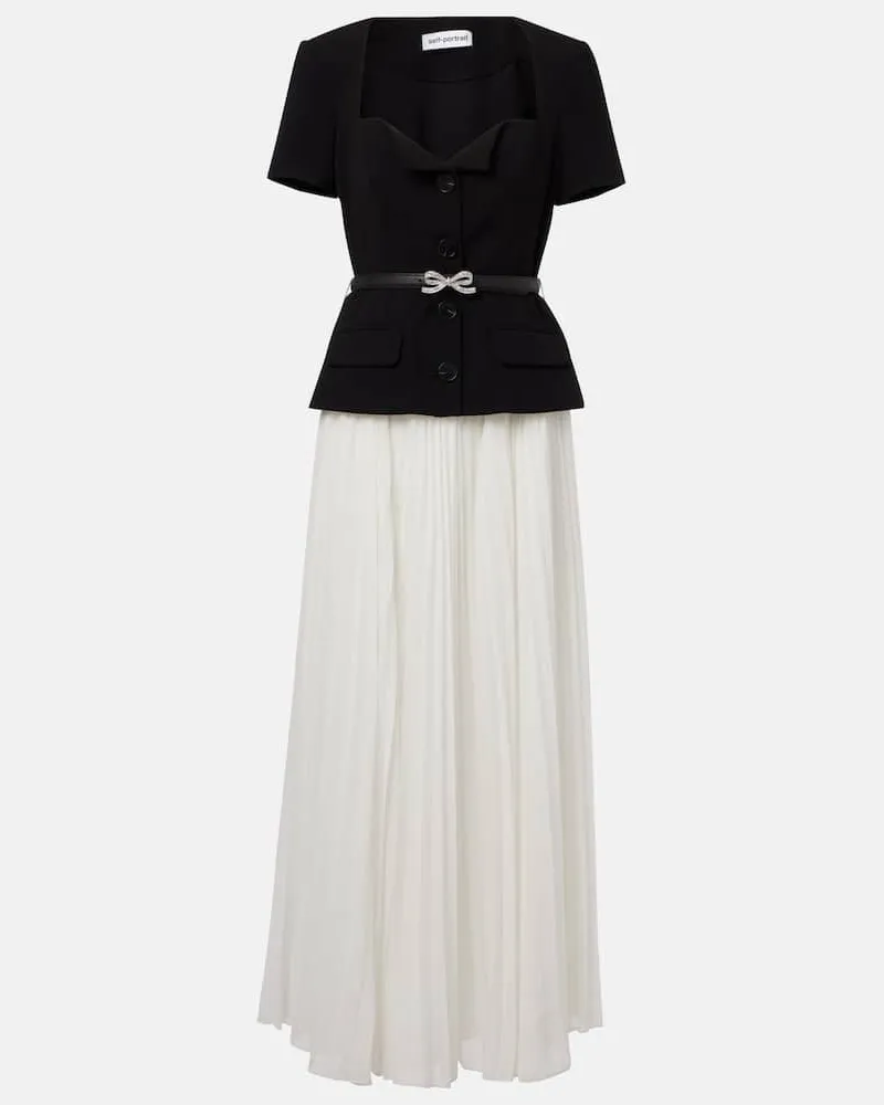 Self-Portrait Verziertes Maxikleid mit Chiffon Schwarz