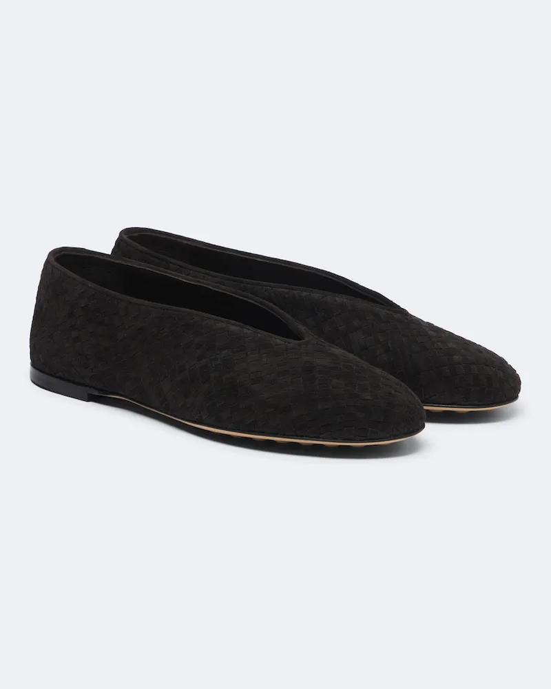 Bottega Veneta Ballerinas Intrecciato aus Veloursleder Schwarz