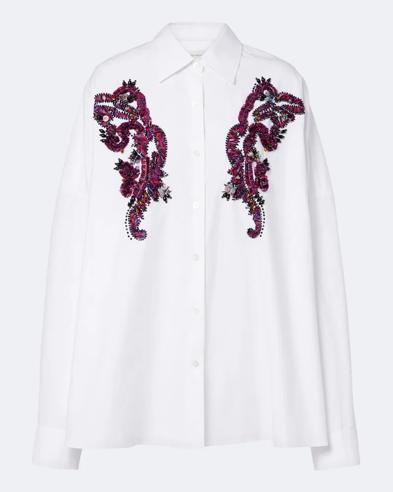 Dries van Noten Verziertes Hemd aus Baumwollpopeline Weiß