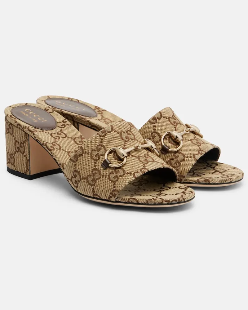 Gucci Pantoletten Horsebit GG aus Canvas Beige