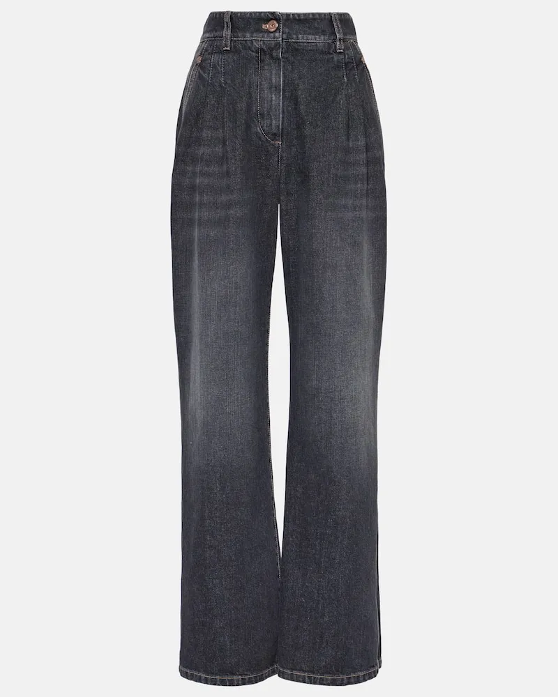 Brunello Cucinelli High-Rise Wide-Leg Jeans Schwarz