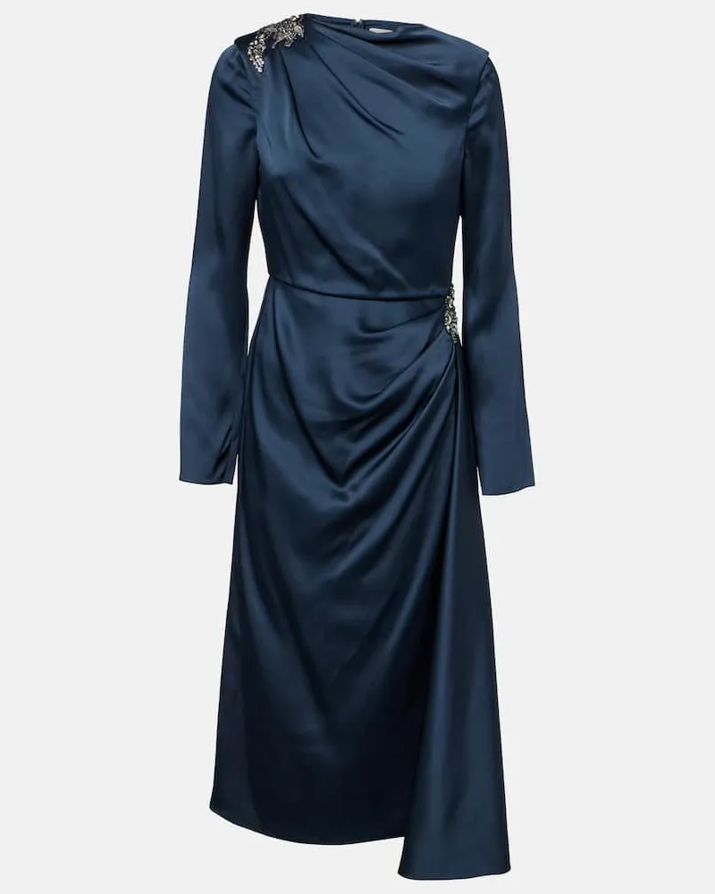 Erdem Cocktailkleid aus Satin mit Kristallen Blau