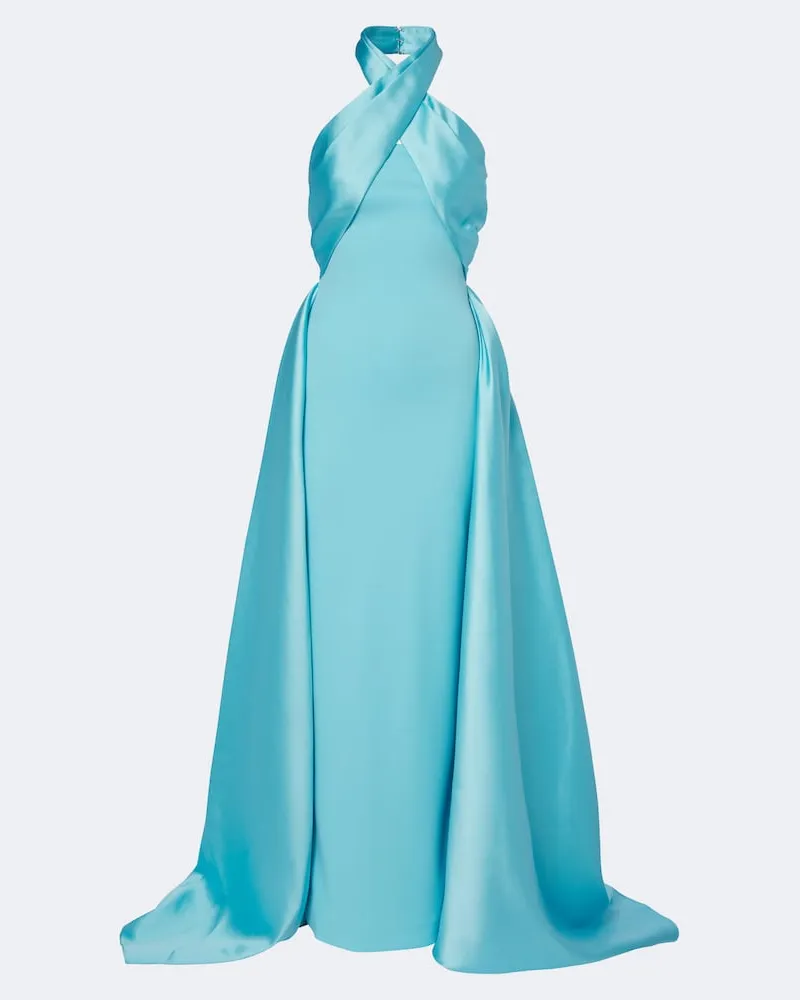 Solace London Robe Rumi aus Crêpe mit Satin Blau