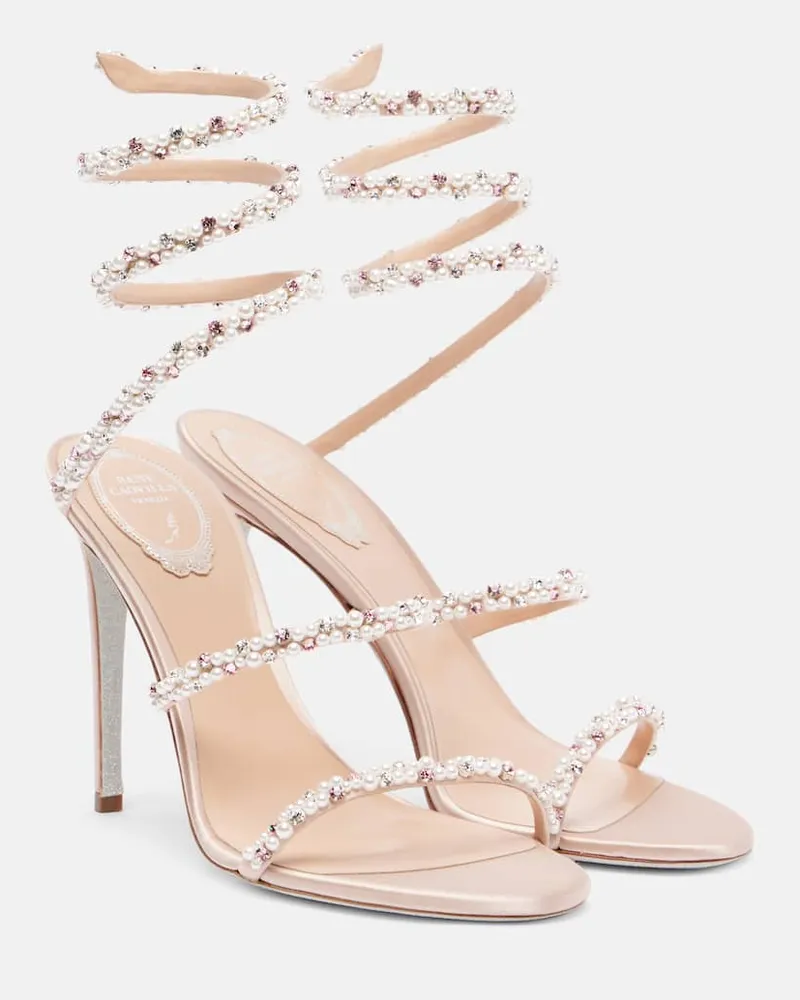 René Caovilla Verzierte Sandalen Cleo 105 aus Satin Rosa
