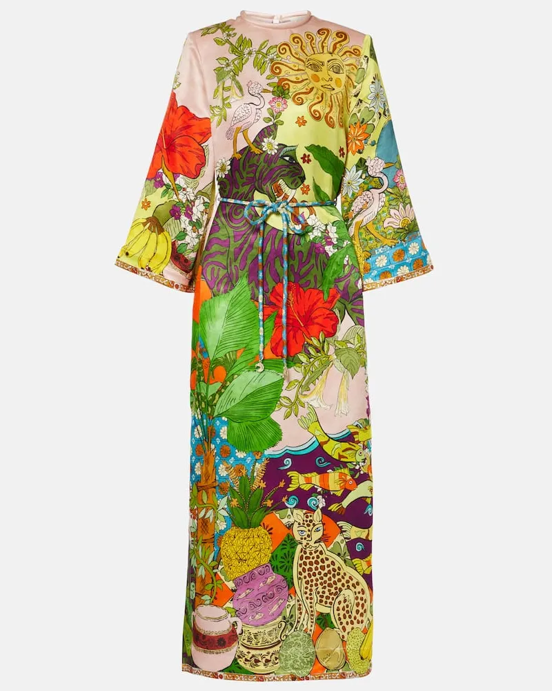 ALEMAIS Alémais Midikleid Tiger aus einem Seidengemisch Multicolor