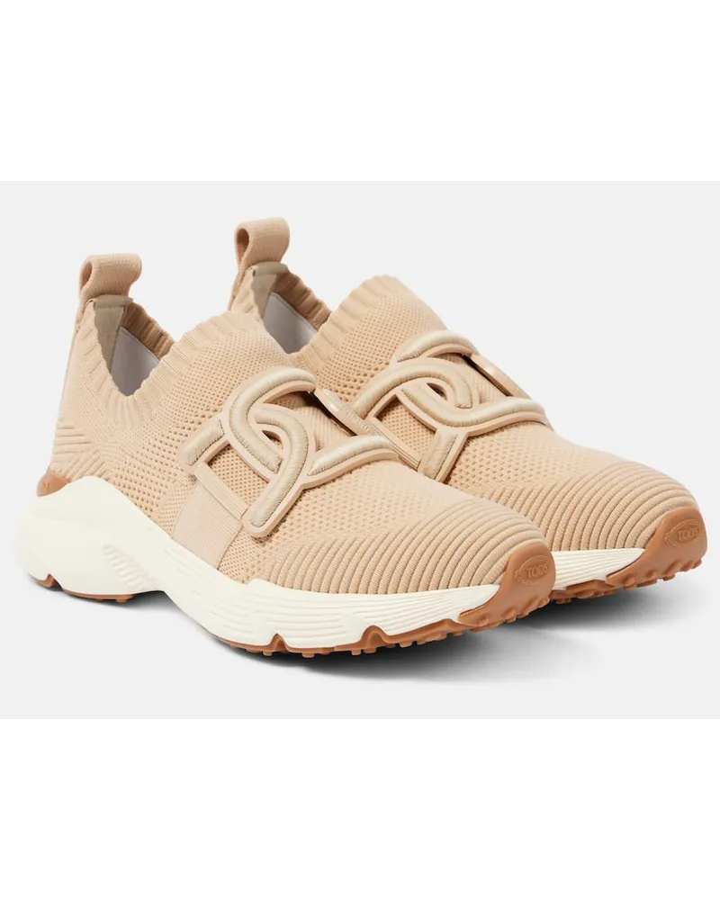 TOD'S Sneakers Kate aus Strick mit Leder Beige