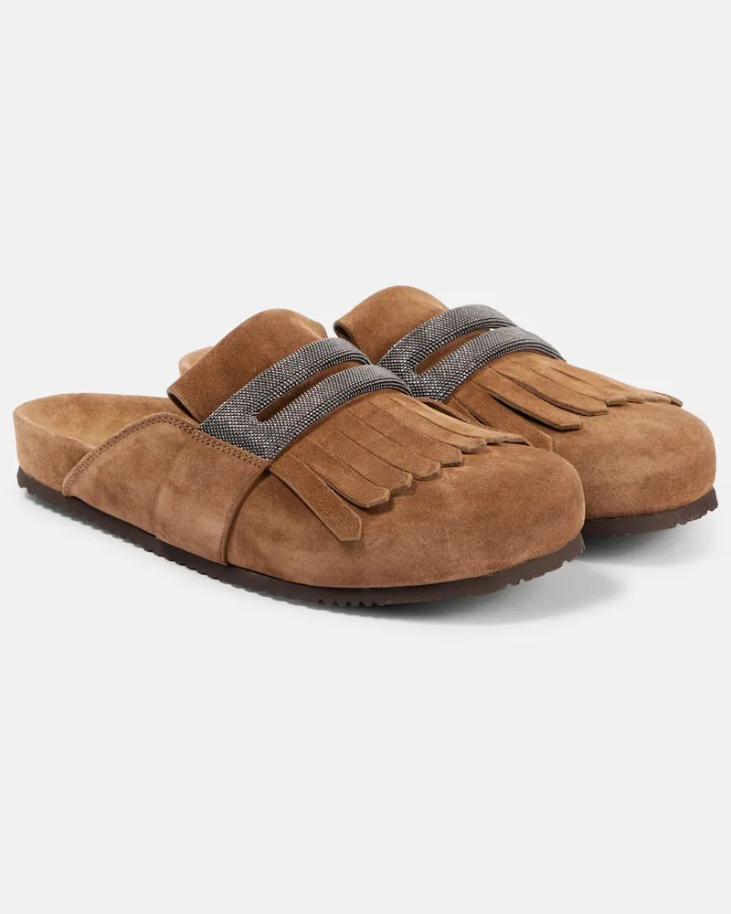 Brunello Cucinelli Slippers aus Veloursleder Braun