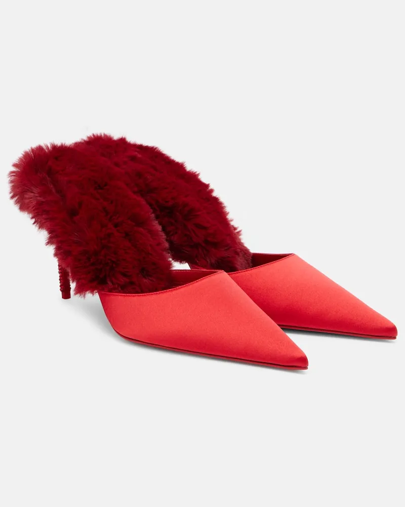 Christian Louboutin Mules Km Fur 85 aus Satin Rot