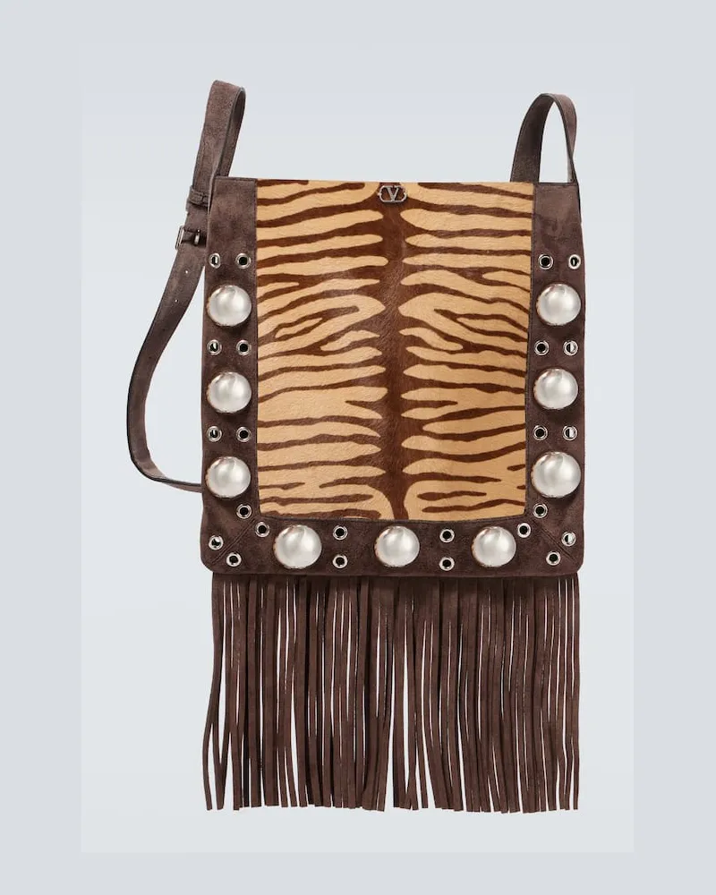 Valentino Garavani Crossbody Bag Nellcôte mit Kalbshaar Beige