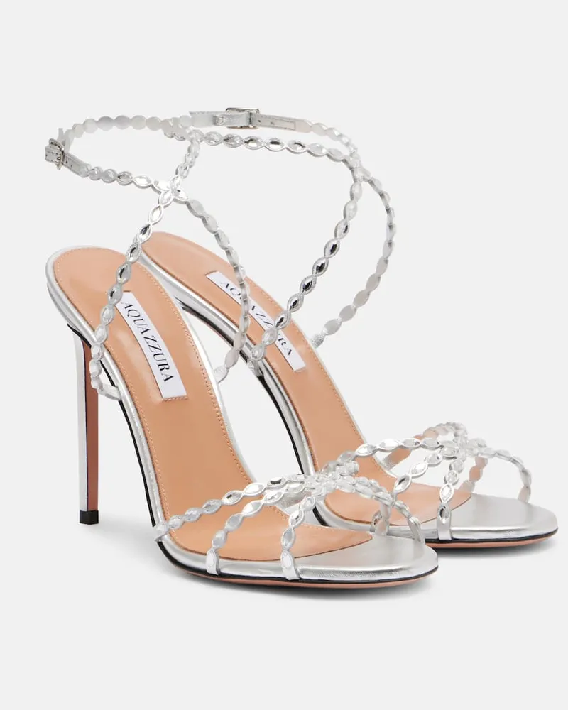 Aquazzura Sandalen Love Struck 105 aus Leder mit Kristallen Silber