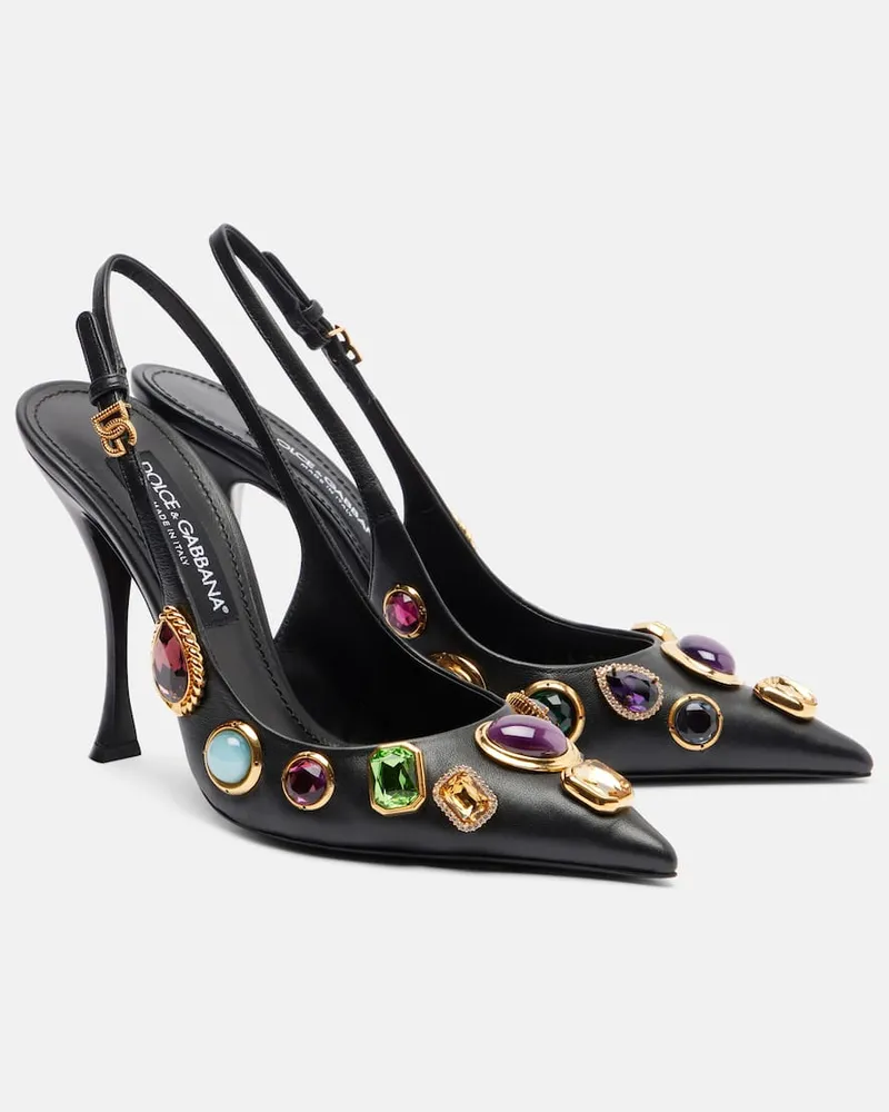 Dolce & Gabbana Slingback-Pumps DG aus Leder mit Kristallen Schwarz