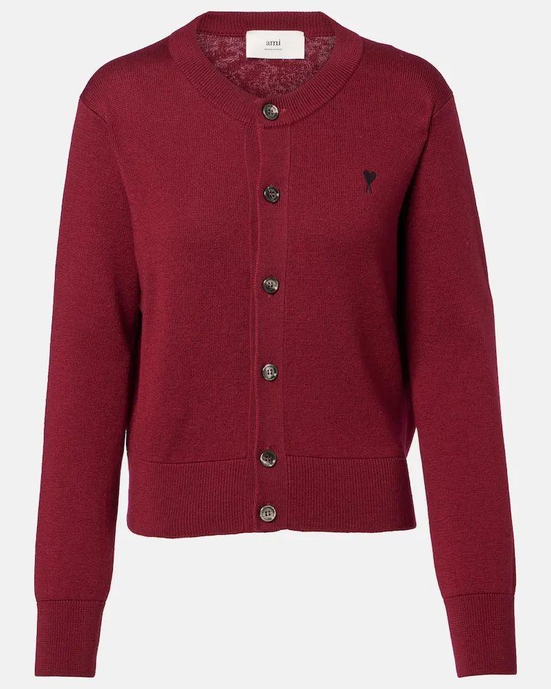 AMI Paris Cardigan Ami de Cœur aus Wolle Burgund