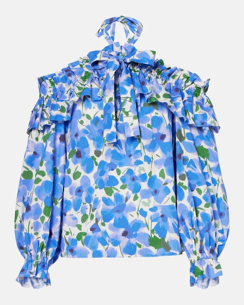 Carolina Herrera New York Bedrucktes Off-Shoulder-Top Blau