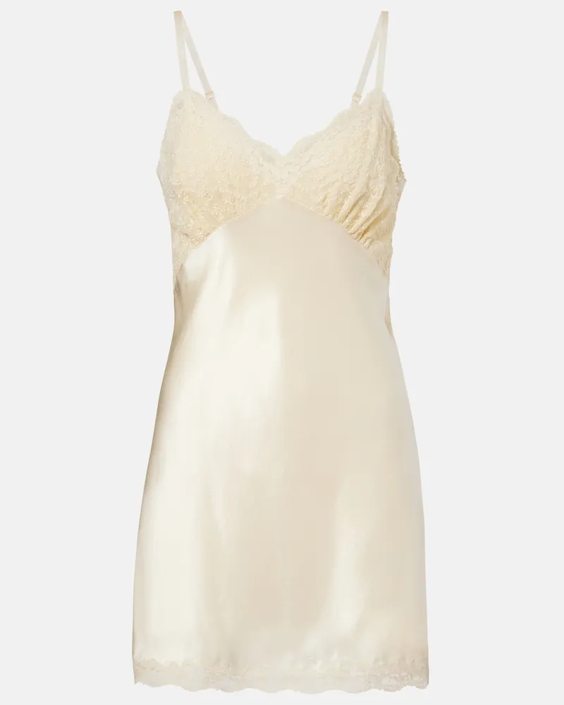 Saint Laurent Slipdress aus Seidensatin mit Spitze Gelb