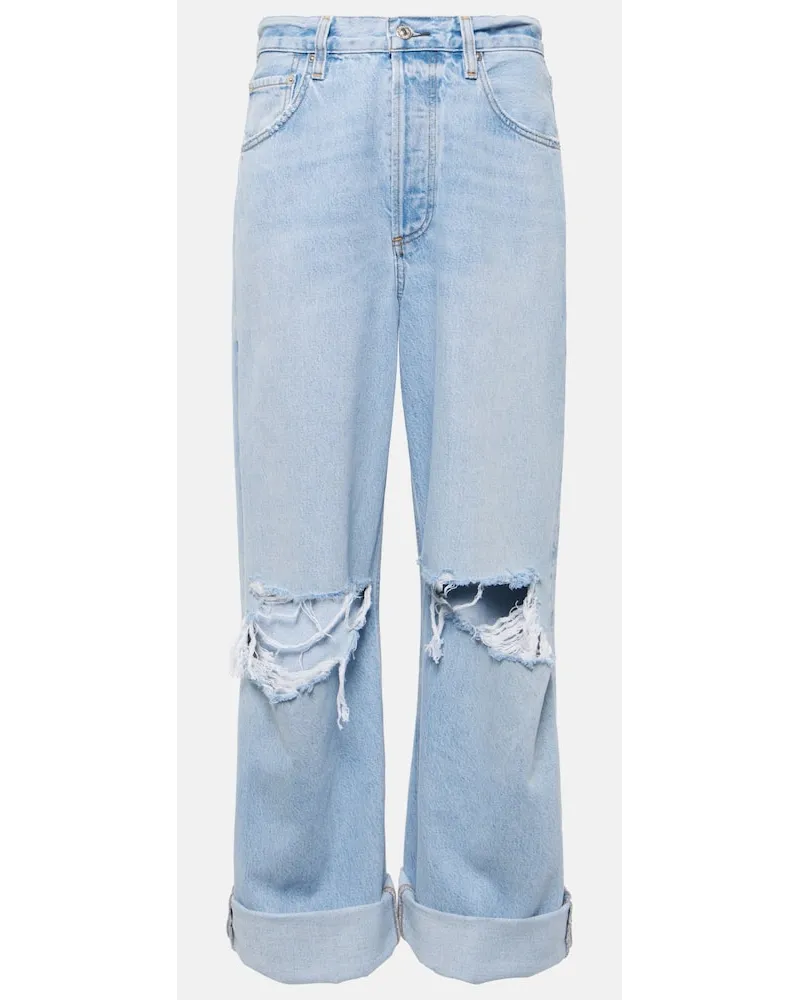 Citizens of humanity Distressed Mid-Rise Wide-Leg Jeans Ayla Blau