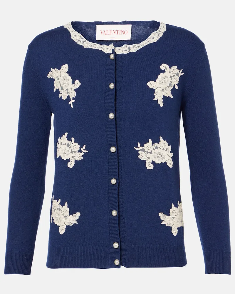 Valentino Garavani Cardigan aus Schurwolle mit Spitze Blau