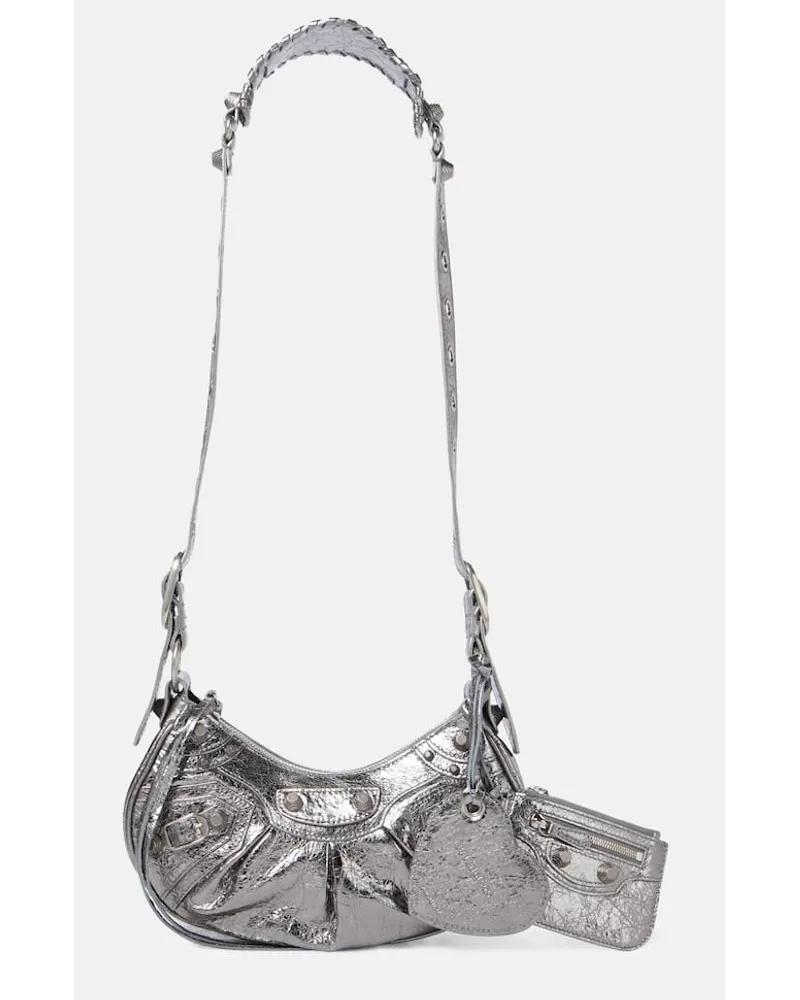 Balenciaga Schultertasche Le Cagole XS aus Metallic-Leder Silber