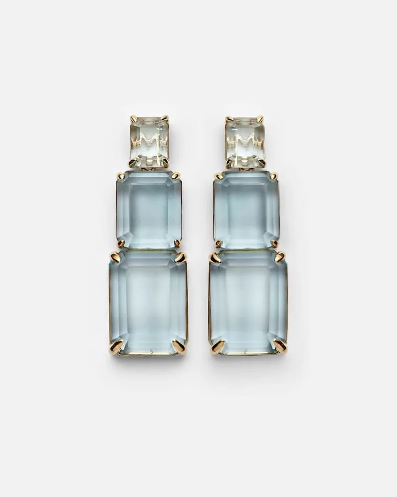 MATEO Ohrringe Arithmetic Composition aus 14kt Gelbgold mit Topas Blau