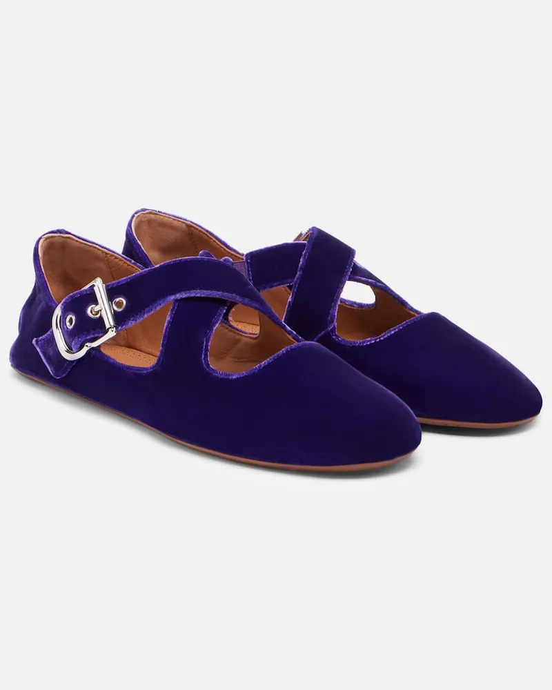 Alaïa Alaïa Mary-Jane-Ballerinas Criss Cross aus Samt Lila