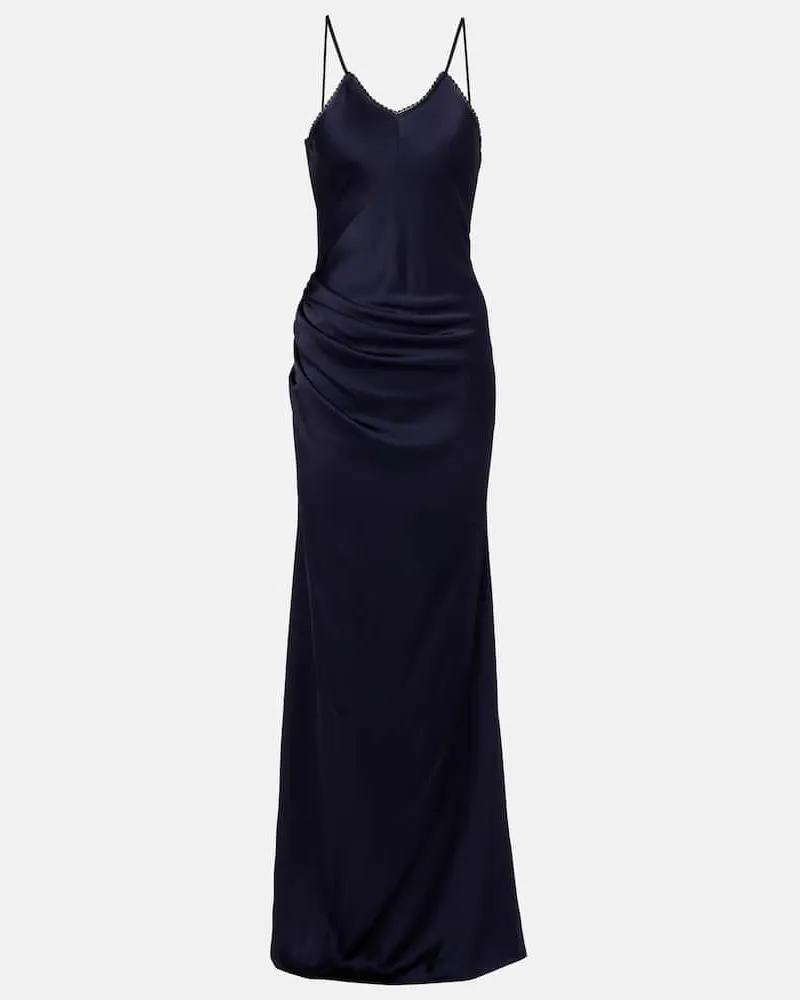 Victoria Beckham Maxikleid aus Satin mit Spitze Blau