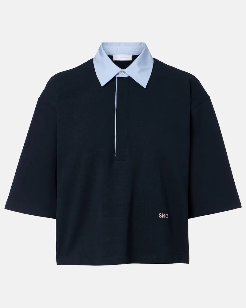 Stella McCartney Cropped-Polohemd aus Baumwoll-Piqué Blau