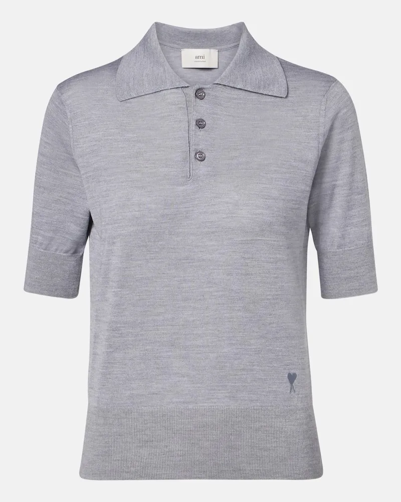 AMI Paris Poloshirt aus Wolle und Seide Grau