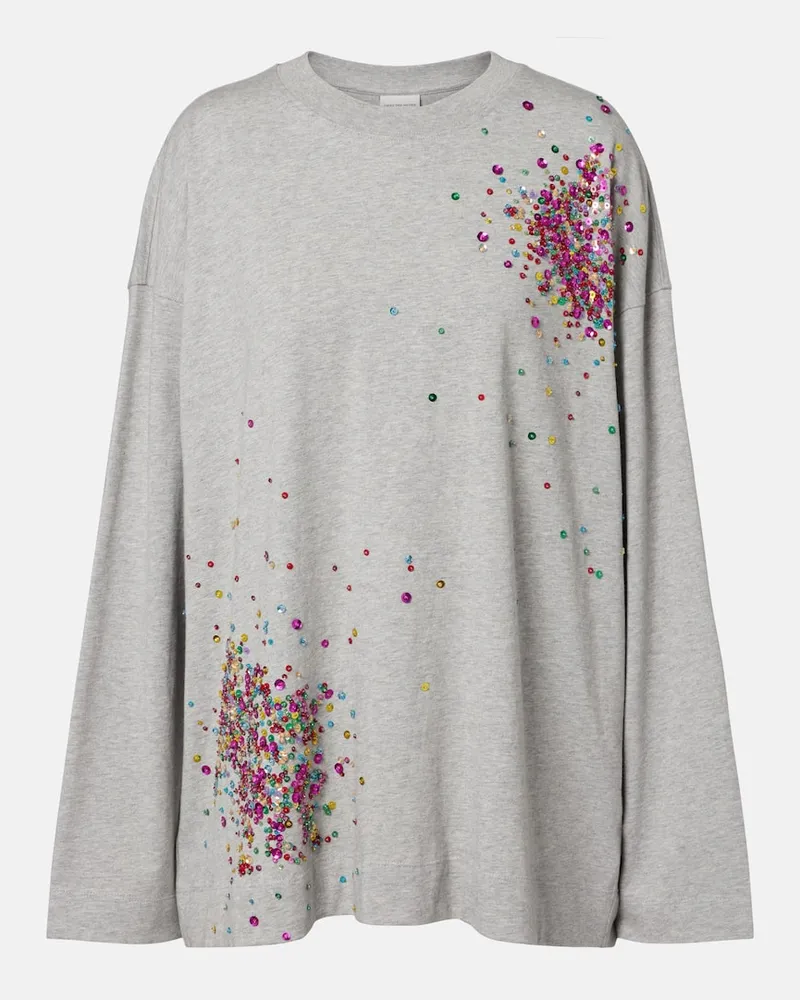 Dries van Noten Verziertes T-Shirt aus Baumwoll-Jersey Grau