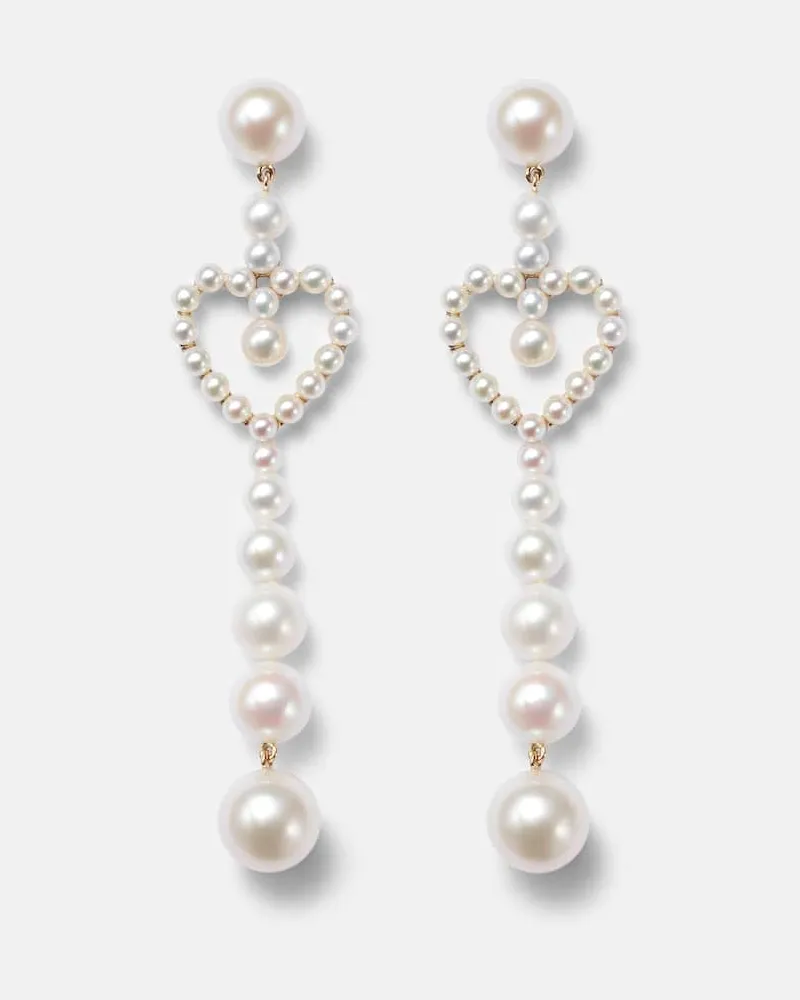 Sophie Bille Brahe Ohrringe Pearl Heart aus 14kt Gelbgold mit Süßwasserperlen Multicolor