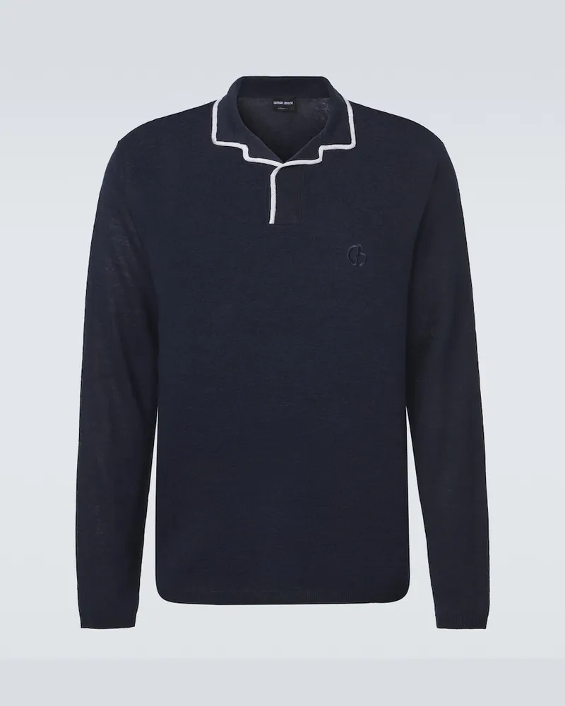 Giorgio Armani Polopullover aus Leinen und Seide Blau