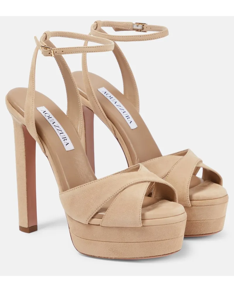 Aquazzura Plateausandalen Divine 130 aus Veloursleder Beige