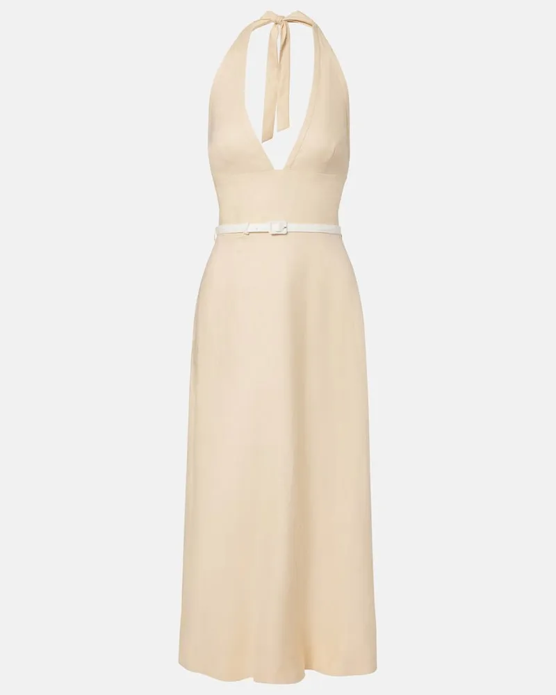 Posse Midikleid Pamela aus Leinen Beige