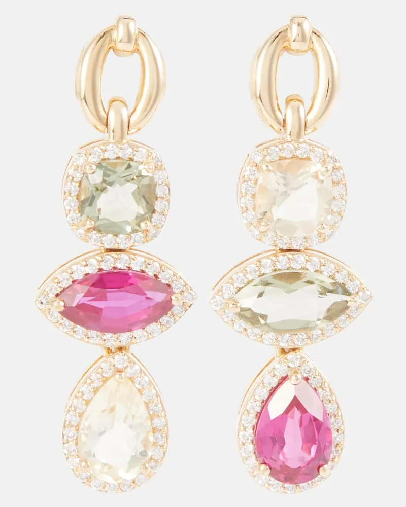Nadine Aysoy Ohrringe Catena Triple Stone aus 18kt Gelbgold mit Edelsteinen Multicolor