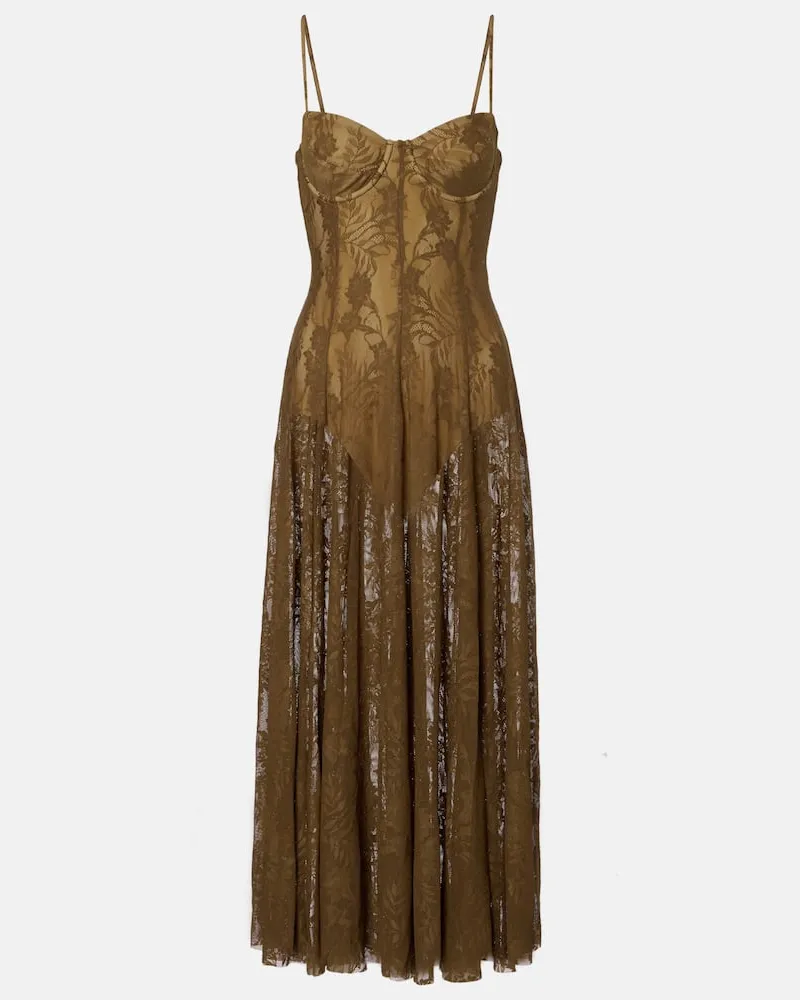 Norma Kamali Midikleid aus Spitze Braun