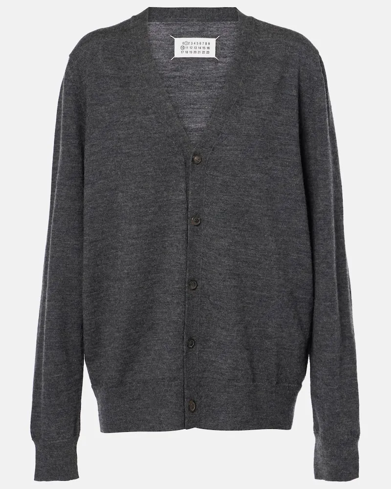 Maison Margiela Cardigan aus Wolle mit Leder Grau